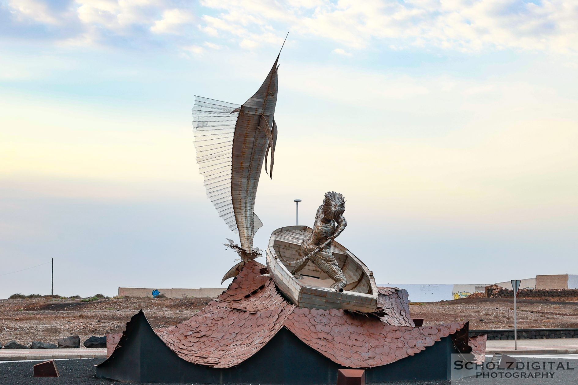 Escultura Pescador con Marlin